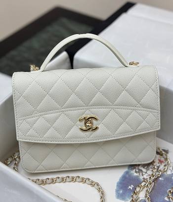 Chanel Mini Backpack Grained Calfskin Gold Tone Metal White - 18x14x3cm