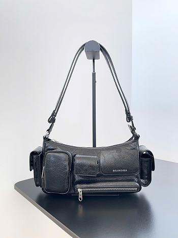 Balenciaga Superbusy Crossbody Bag In Black Arena Lambskin Aged Silver Hardware - 25.3x14.5x9.4cm