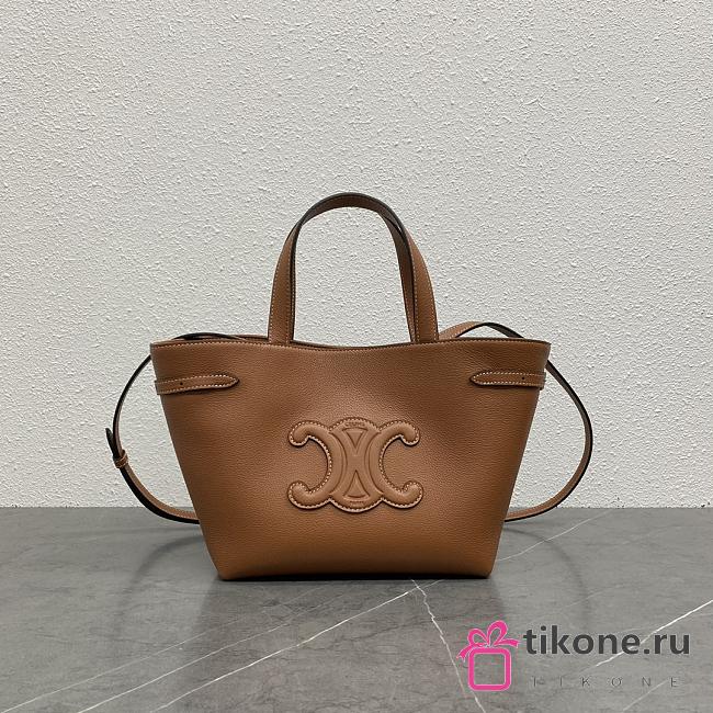 Celine Mini Anais Leather Tote Triomphe In Grained Calfskin Brown - 20x21x10cm - 1