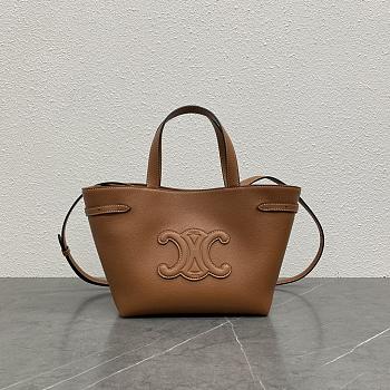 Celine Mini Anais Leather Tote Triomphe In Grained Calfskin Brown - 20x21x10cm