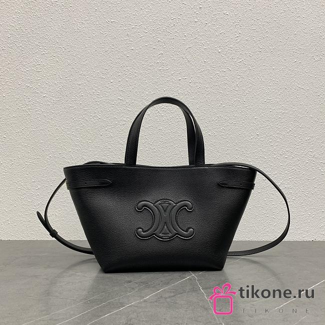 Celine Mini Anais Leather Tote Triomphe In Grained Calfskin Black - 20x21x10cm - 1