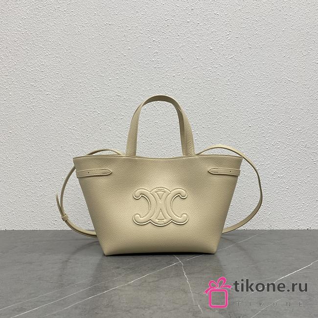 Celine Mini Anais Leather Tote Triomphe In Grained Calfskin Beige - 20x21x10cm - 1