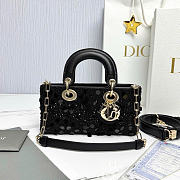 Dior Small Lady D-Joy Bag Black Calfskin Embroidered With Beads And Sequins - 22x12x6cm - 3