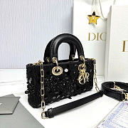 Dior Small Lady D-Joy Bag Black Calfskin Embroidered With Beads And Sequins - 22x12x6cm - 2