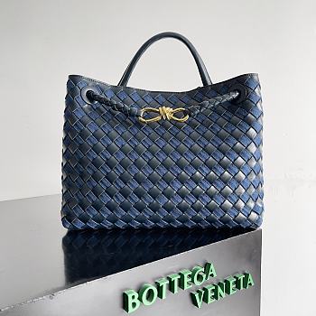 Bottega Veneta Medium Andiamo Intrecciato Denim Blue - 32x25x11cm