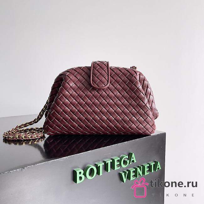 Bottega Veneta Small Lauren 1980 Burgundy Leather Clutch Bag - 27x15x7.5cm - 1