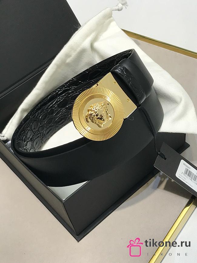 Versace Biggie Reversible Leather Belt Black Gold Hardware 4cm - 1