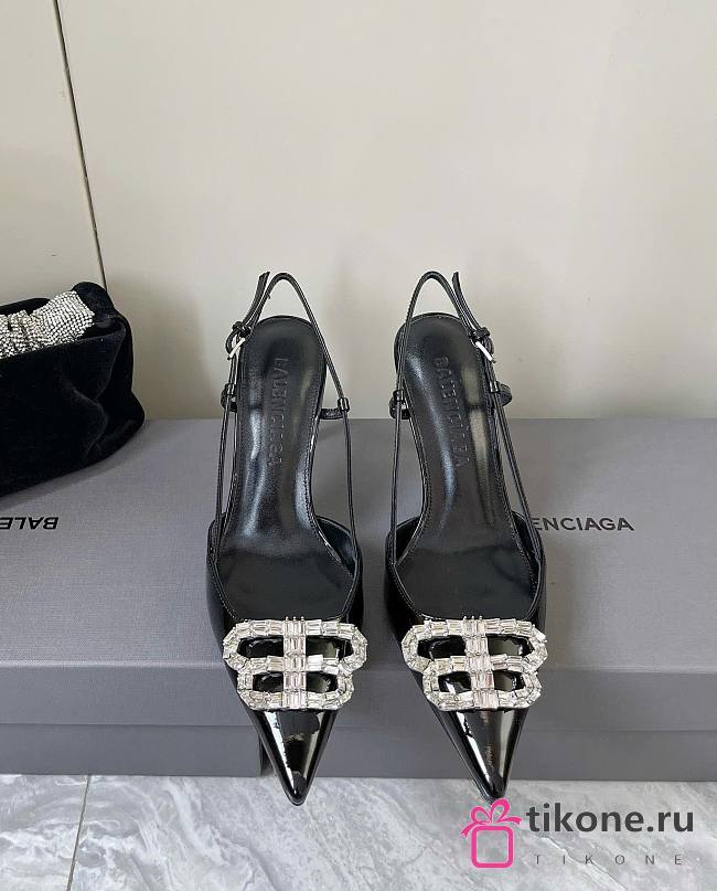 Balenciaga Diamond Buckle Heeled Sandals Black Patent 8.5cm - 1