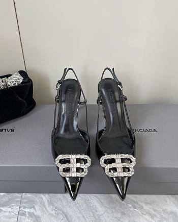 Balenciaga Diamond Buckle Heeled Sandals Black Patent 8.5cm