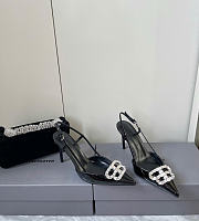 Balenciaga Diamond Buckle Heeled Sandals Black Patent 8.5cm - 6