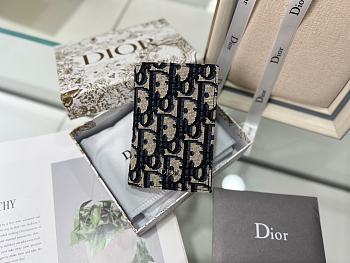 Dior Passport Holder Beige And Black Oblique Print Fabric - 13x9.5cm