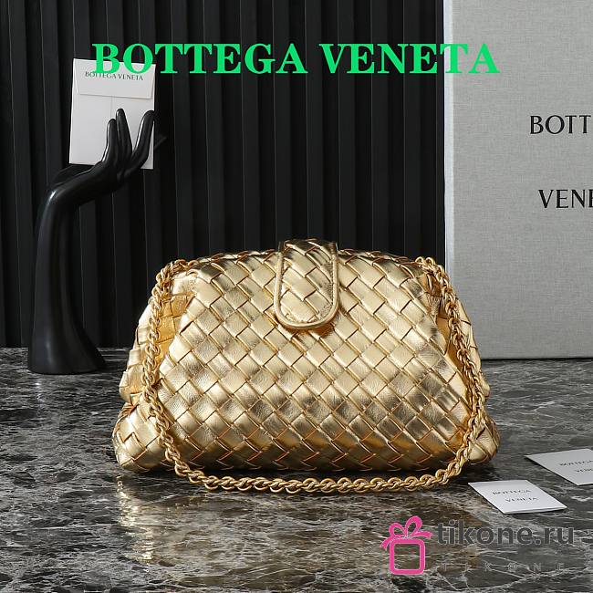 Bottega Veneta Small Lauren 1980 Gold Leather Clutch Bag - 20x15x7.5cm - 1