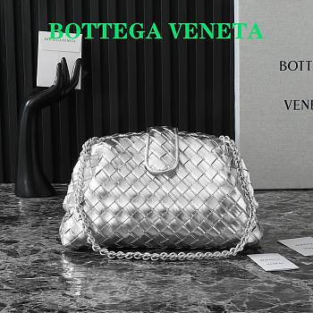 Bottega Veneta Small Lauren 1980 Silver Leather Clutch Bag - 20x15x7.5cm