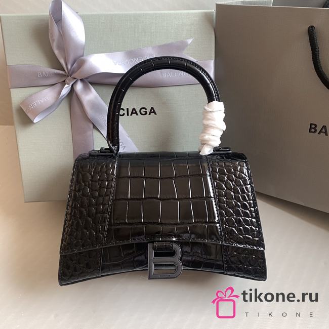 Balenciaga Hourglass Small Black Crocodile Embossed Black Hardware - 23x10x14cm - 1