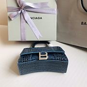 Balenciaga Hourglass XS Denim Blue Crocodile Embossed Gold Hardware - 19x8x13cm - 3