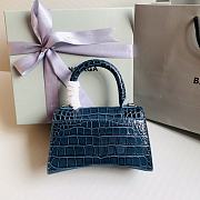 Balenciaga Hourglass XS Denim Blue Crocodile Embossed Gold Hardware - 19x8x13cm - 2