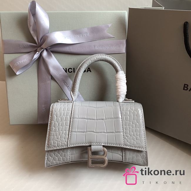 Balenciaga Hourglass XS Gray Crocodile Embossed Silver Hardware - 19x8x13cm - 1