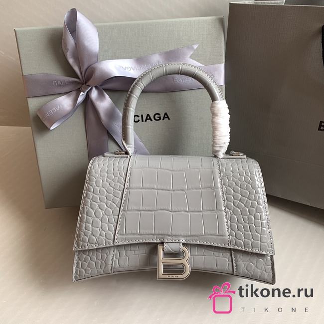 Balenciaga Hourglass Small Gray Crocodile Embossed Silver Hardware - 23x10x14cm - 1