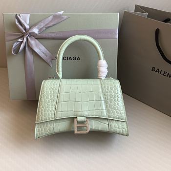 Balenciaga Hourglass Small Pastel Green Crocodile Embossed Silver Hardware - 23x10x14cm