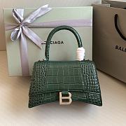 Balenciaga Hourglass Small Dark Green Crocodile Embossed Silver Hardware - 23x10x14cm - 1