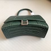 Balenciaga Hourglass Small Dark Green Crocodile Embossed Silver Hardware - 23x10x14cm - 2