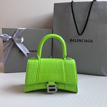 Balenciaga Hourglass XS Neon Green Crocodile Embossed Silver Hardware - 19x8x13cm