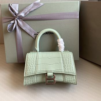 Balenciaga Hourglass XS Pastel Green Crocodile Embossed Silver Hardware - 19x8x13cm