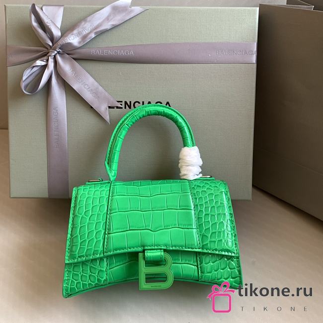 Balenciaga Hourglass XS Green Crocodile Embossed Green Hardware - 19x8x13cm - 1