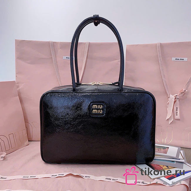 Miumiu Beau Naplak Patent Leather Bag Black - 34x22x10cm - 1