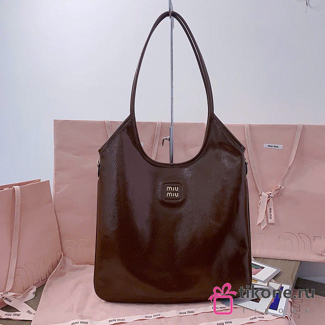 Miumiu Ivy Naplak Patent Leather Bag Brown - 40x35cm - 1