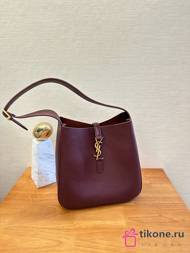 YSL Le 5 A 7 Supple Small In Grained Leather Burgundy - 23x22x8.5cm - 1