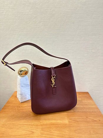 YSL Le 5 A 7 Supple Small In Grained Leather Burgundy - 23x22x8.5cm