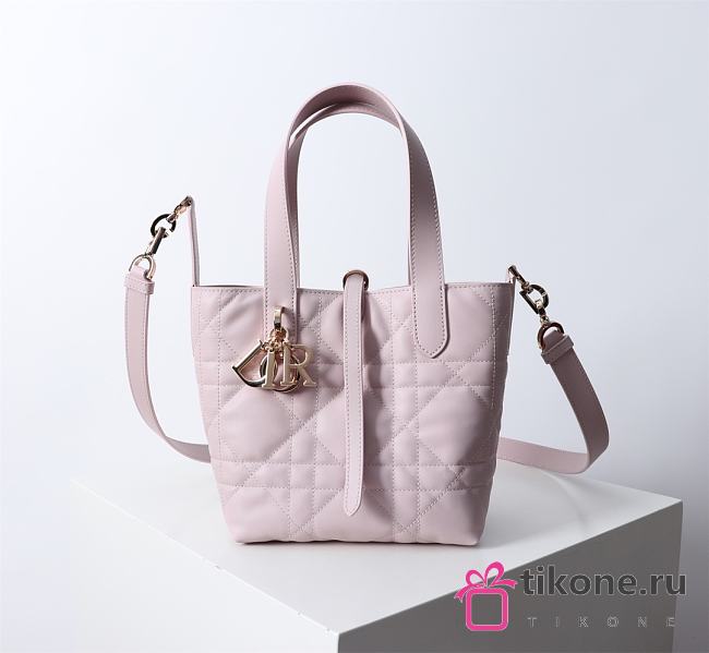 Small Dior Toujours Vertical Tote Bag Pink Macrocannage Calfskin - 18x16x12cm - 1