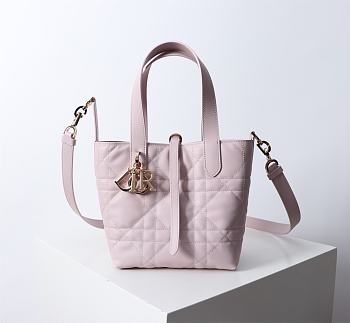 Small Dior Toujours Vertical Tote Bag Pink Macrocannage Calfskin - 18x16x12cm