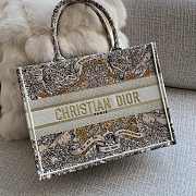 Medium Dior Book Tote Latte Embroidery with Gold Tone Dior Around the World Motif - 36x27.5x16.5cm - 1