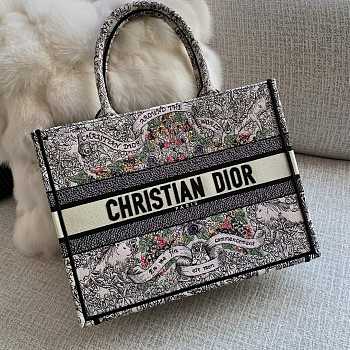 Medium Dior Book Tote Latte Embroidery with Multicolor Dior Around the World Motif - 36x27.5x16.5cm