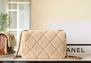 Chanel Flap Bag Shearling Lambskin & Gold-Tone Metal Beige & Brown - 16×23.5×7.5cm - 5