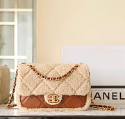 Chanel Flap Bag Shearling Lambskin & Gold-Tone Metal Beige & Brown - 16×23.5×7.5cm - 3