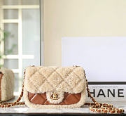 Chanel Mini Flap Bag Shearling Lambskin & Gold-Tone Metal Beige & Brown - 12×18×6cm - 3