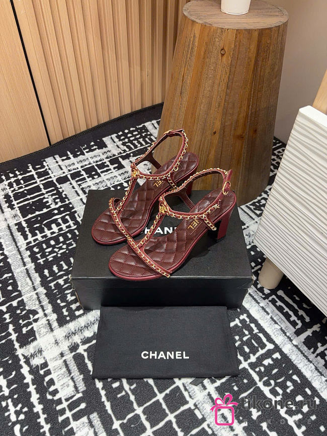 Chanel Sandals Burgundy Leather 9cm - 1