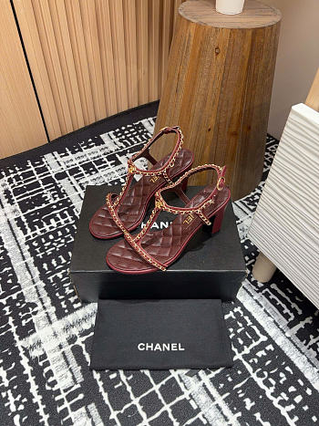 Chanel Sandals Burgundy Leather 9cm