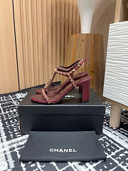 Chanel Sandals Burgundy Leather 9cm - 3