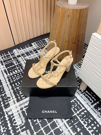 Chanel Sandals Beige Leather 9cm