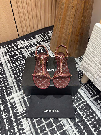 Chanel Sandals Burgundy Leather 1.5cm