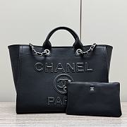 Chanel Shopping Bag Calfskin Silver Tone Metal Black - 39x29x19cm - 1