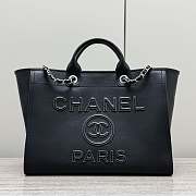 Chanel Shopping Bag Calfskin Silver Tone Metal Black - 39x29x19cm - 6