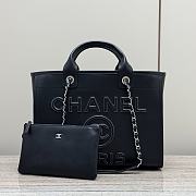 Chanel Shopping Bag Calfskin Silver Tone Metal Black - 34x26.5x13cm - 1