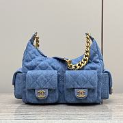 Chanel Large Hobo Bag Washed Denim Gold Tone Metal Blue - 31x22x15cm - 1