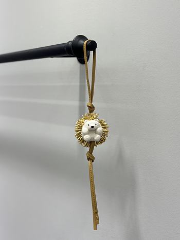 Loewe Hedgehog Charm In Felt Beads And Calfskin Gold/ Soft White