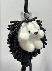 Loewe Hedgehog Charm In Felt Beads And Calfskin Black/ Soft White - 6